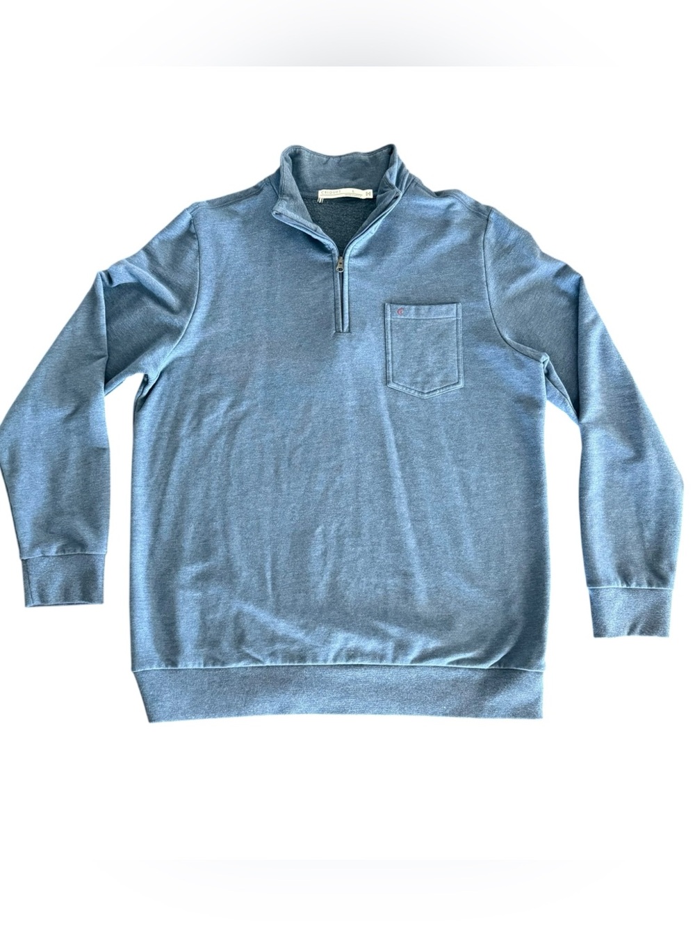 Criquet Blue 1/4 Zip Sweater Pullover Long Sleeve Mock Neck Logo Pocket